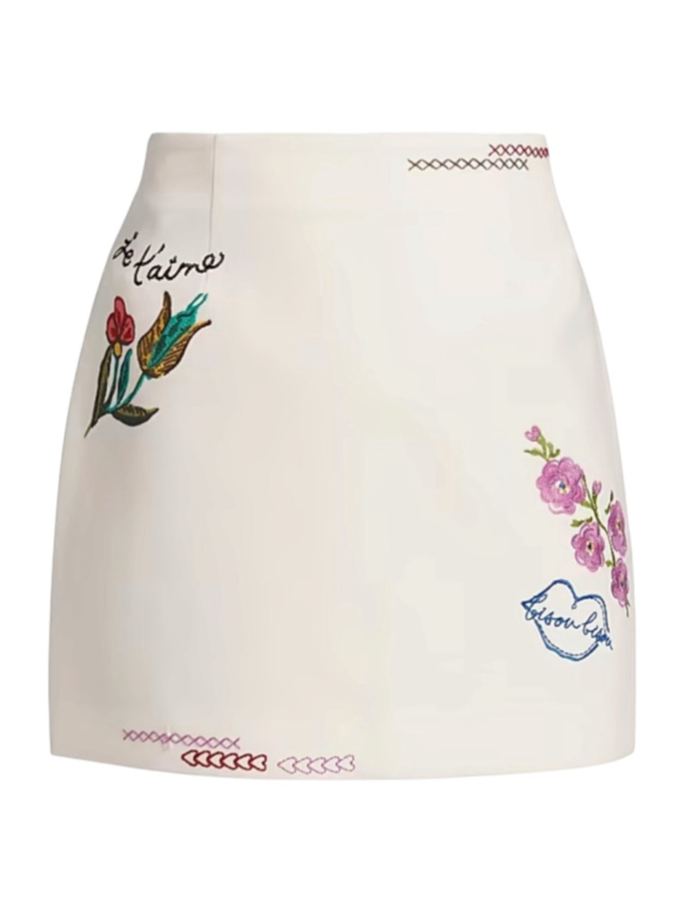 cinq a sept Cream Mini Skirt with Floral Embroidery
